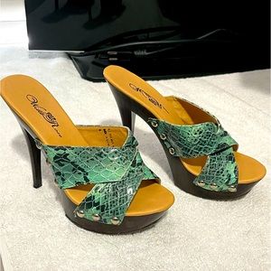 Brand New Wild Rose Platform Sandals w/Teal Animal Print. Size-6.